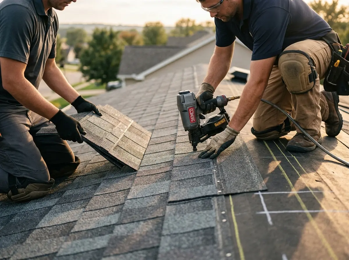 Professional roofer working on a residential roof in Rosendale